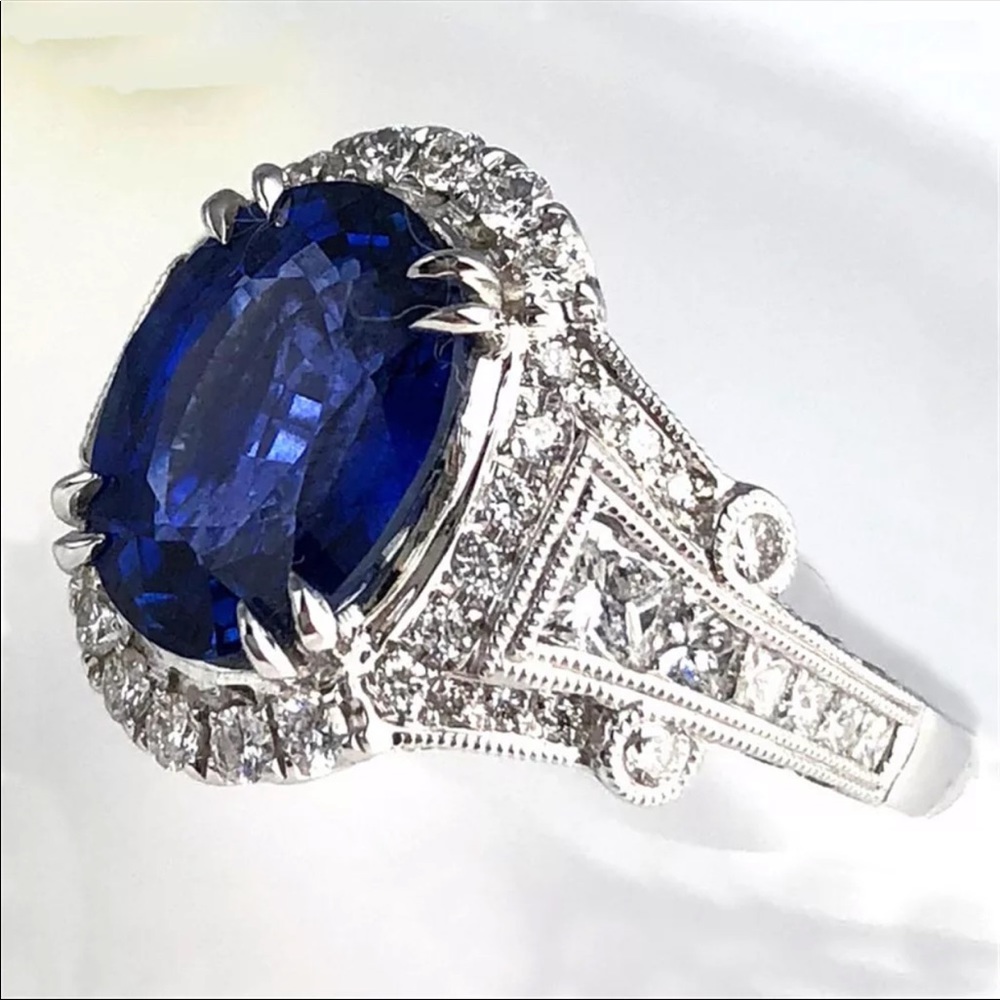 *NEW*925 Silver Sapphire Engagement Women’s Ring - Picture 1 of 6
